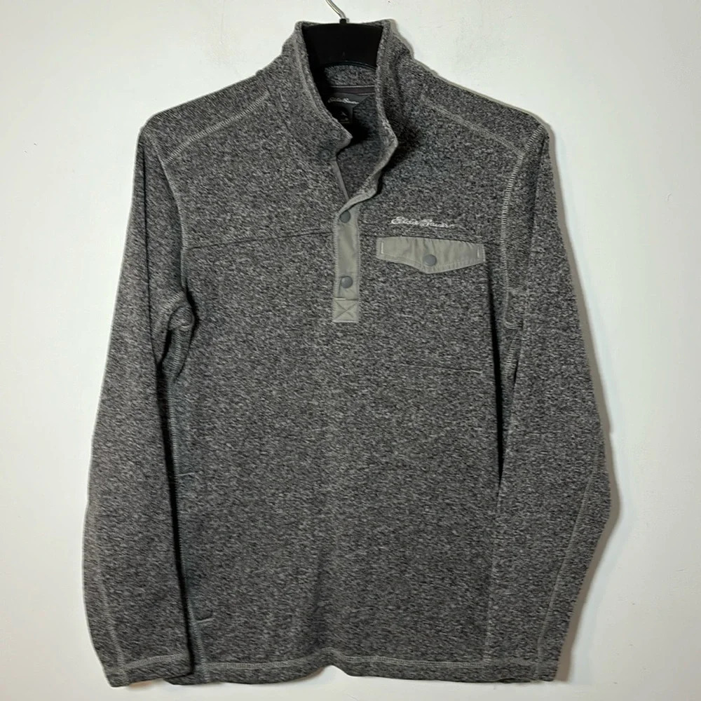 Eddie Bauer 1/4 Snap Fleece Pullover Men‎ Size Medium Grey Purple Outdoor